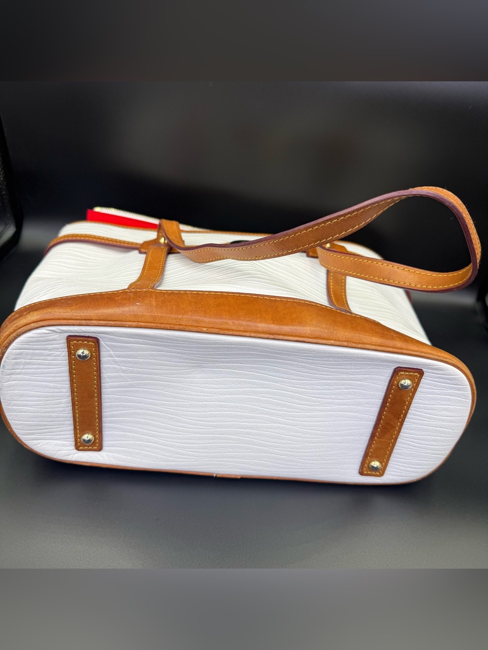 Dooney & Rourke white and Brown Wavy Textured Logo Lock Shoulder Bag Purse Tote - Picture 5 of 9